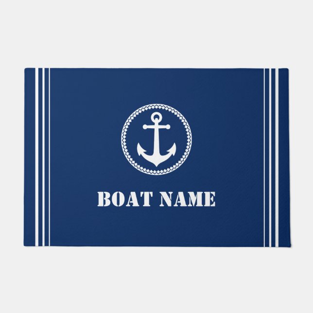 Paillasson Votre nom de bateau Sea Ancre Navy Blue Entryway (Devant)