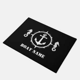 Paillasson Votre nom de bateau Seahorse Ancre Black