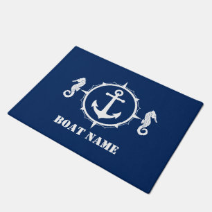 Paillasson Votre nom de bateau Seahorse Ancre nautique Navy B