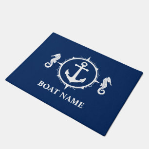 Paillasson Votre nom de bateau Seahorse Ancre nautique Navy B