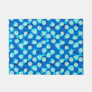 Paillasson Water Lily Motif, Turquoise, Bleu et Blanc
