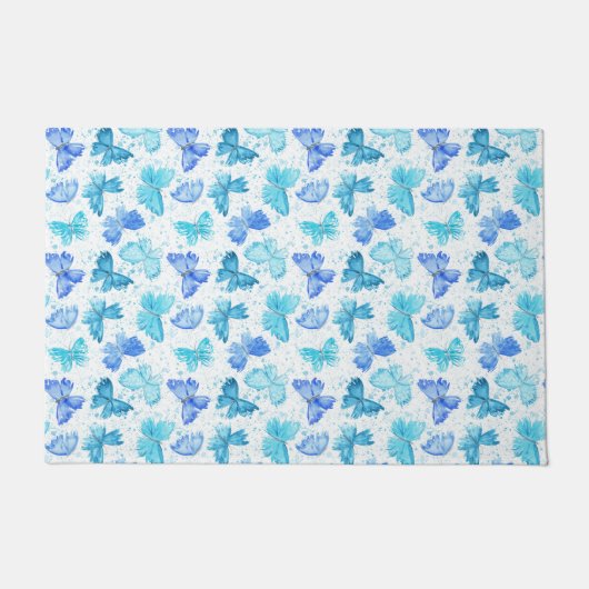 Paillasson Watercolor Blue and Turquoise Butterflies 2. (Devant)