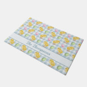 Paillasson Watercolor Chick And Eggs On Blue Gingham Pattern (Incliné)