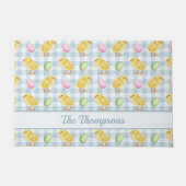 Paillasson Watercolor Chick And Eggs On Blue Gingham Pattern (Devant)