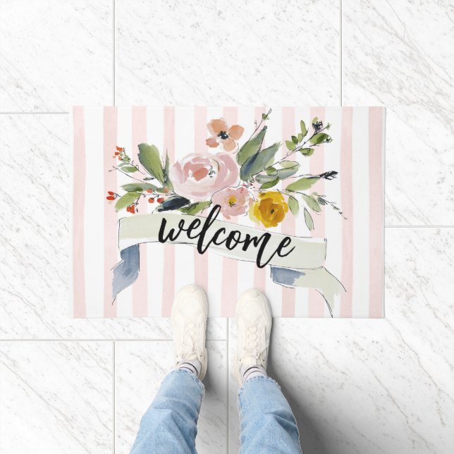 Paillasson Watercolor Floral Welcome (Intérieur)