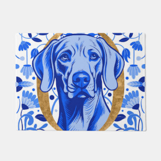 Paillasson Weimaraner regardant à travers la lettre "O" en or