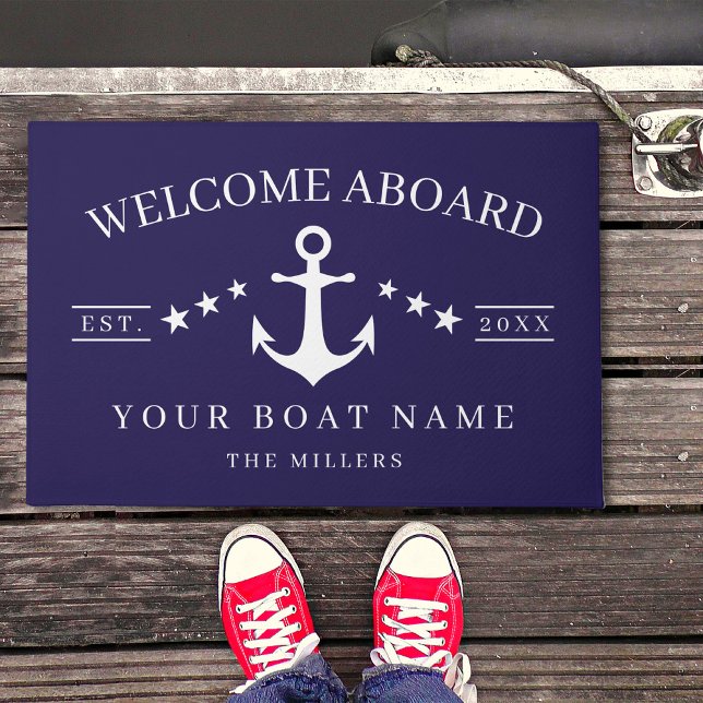 Paillasson Welcome Aboard Anchor Boat Name Nautical (Anchor Custom Boat Name Welcome  Aboard  Nautical Doormat)