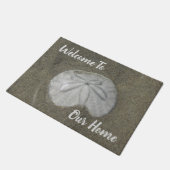 Paillasson Welcome Beach House Location de sable Dollar Photo (Incliné)