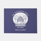 Paillasson Welcome Beach House Nom de famille Bleu et blanc (Devant)