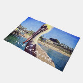 Paillasson Welcome Beach Pier Pelican Bird Script photo (Incliné)