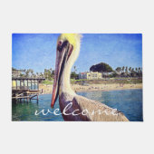 Paillasson Welcome Beach Pier Pelican Bird Script photo (Devant)