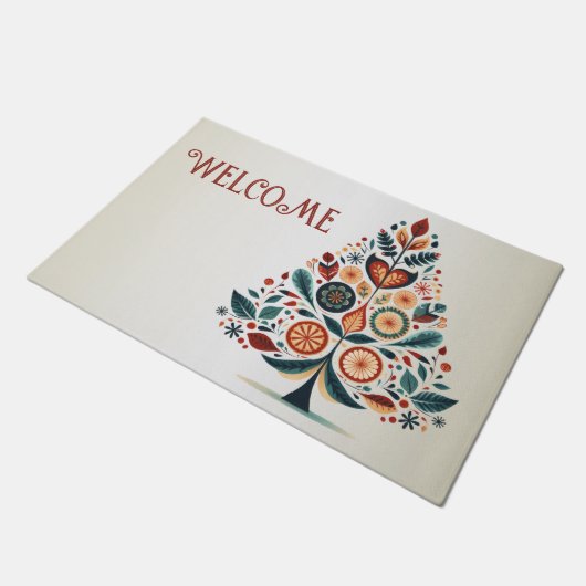 Paillasson Welcome Christmas Colorful Tree Scandinavia Folk (Incliné)