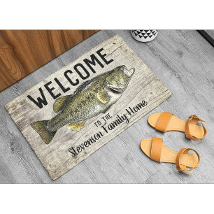 Paillasson Welcome Fishing Bass Nom de famille Maison Cottage