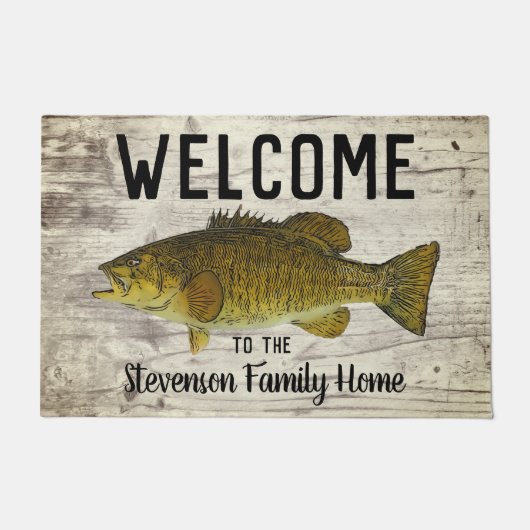 Paillasson Welcome Fishing Smallmouth Bass Nom de famille Rus (Devant)