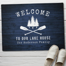 Welcome Lake House Bateau Oars Arbres Blue Wood Im