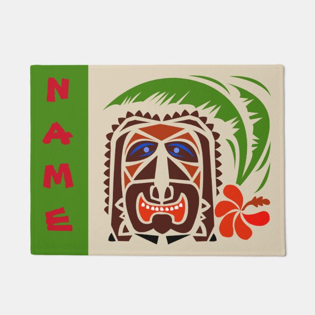 Paillasson Welcome Mat, Tiki Bar. modifier le texte Doormat (Devant)