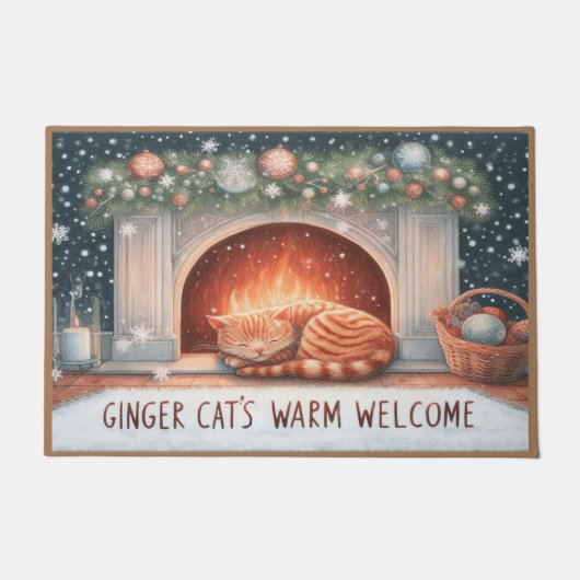 Paillasson Whimsical Ginger Chat's Chaleureux Noël de bienven (Devant)