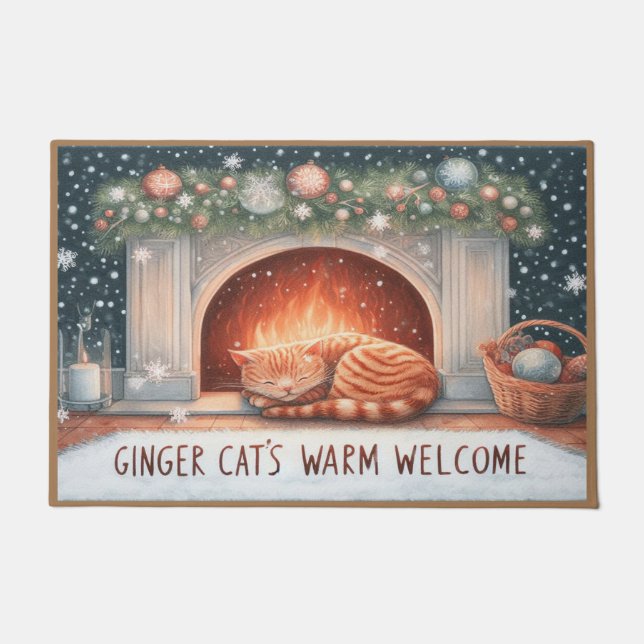 Paillasson Whimsical Ginger Chat's Chaleureux Noël de bienven (Devant)