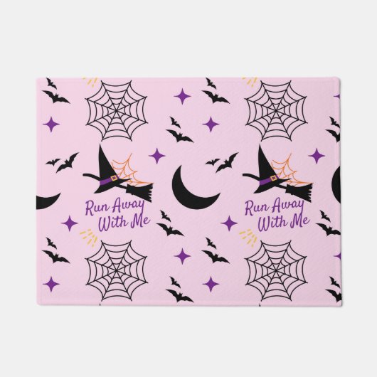 Paillasson Whimsical "Run Away With Me" Halloween Witch & Bat (Devant)
