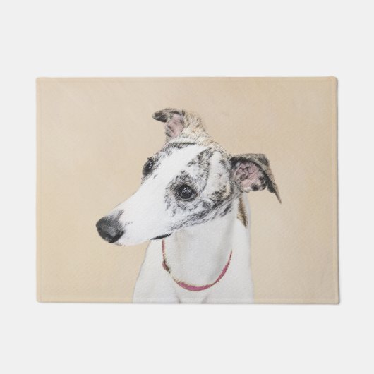 Paillasson Whippet, whippet anglais, rupture, blanc, brindle, (Devant)