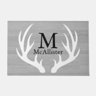 Paillasson White Deer Antlers Grey Wood Personnalisé