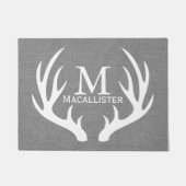 Paillasson White Deer Buck Antlers et Faux Grey Burlap (Devant)