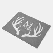 Paillasson White Deer Buck Antlers et Faux Grey Burlap (Incliné)