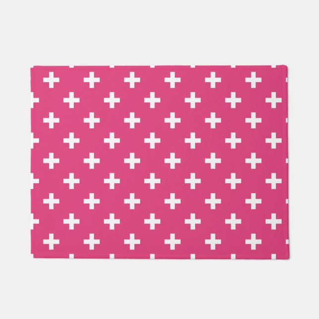 Paillasson White polka crosses on fuchsia (Devant)