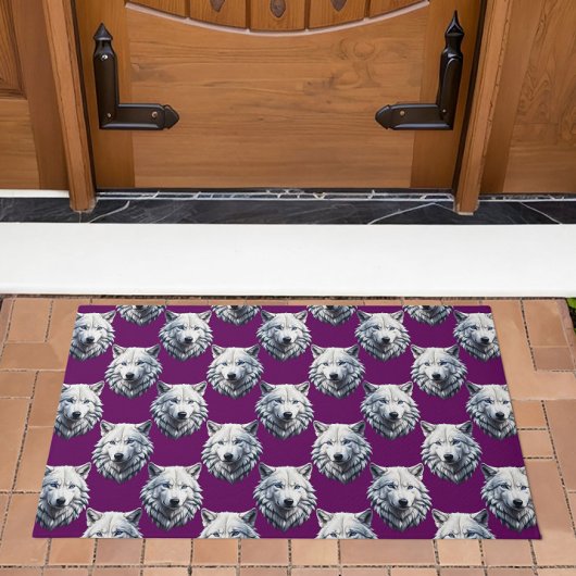Paillasson White Wolf Head Pattern Design Purple 