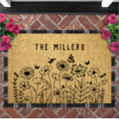 Paillasson Wildflower Line Art Personalized Welcome Custom