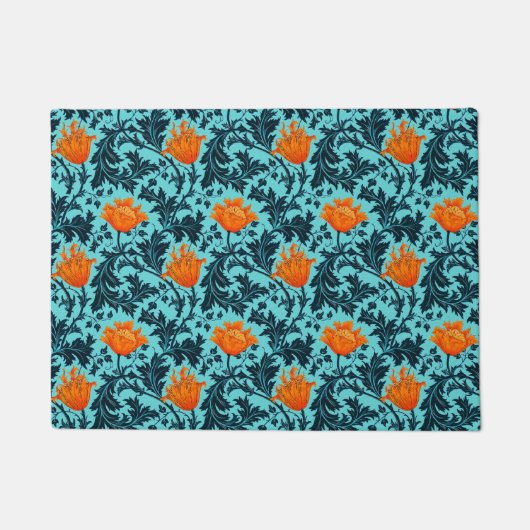 Paillasson William Morris Anemone, Indigo Blue et Coral (Devant)