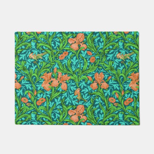 Paillasson William Morris Irises, Orange et Turquoise (Devant)