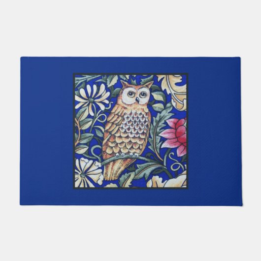 Paillasson William Morris Owl Tapestry, Beige et Cobalt Blue (Devant)