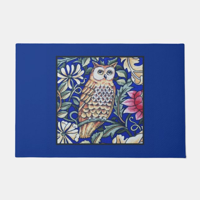 Paillasson William Morris Owl Tapestry, Beige et Cobalt Blue (Devant)