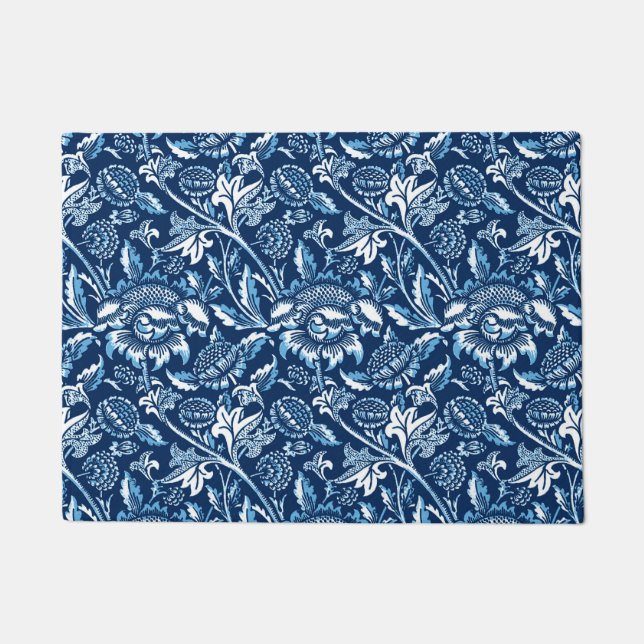 Paillasson William Morris Sunflower, bleu foncé et blanc (Devant)