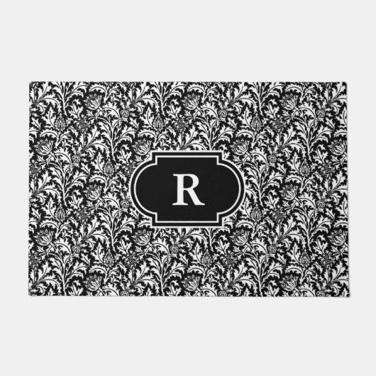 Paillasson William Morris Thistle Damask, noir et blanc (Devant)