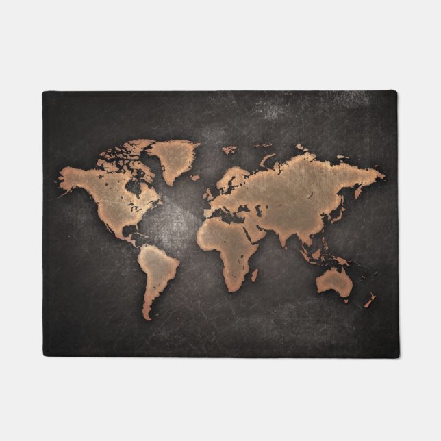 Paillasson World map leather geographical brown (Devant)
