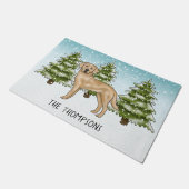 Paillasson Yellow Labrador Retriever Blue Winter Nom de famil (Incliné)