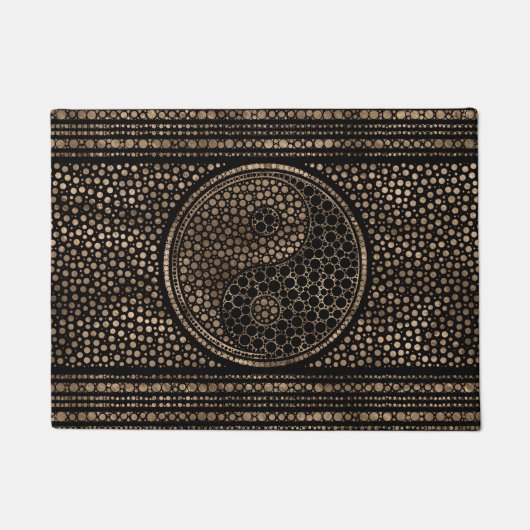 Paillasson Yin et Yang pointillent le noir et l'or d'art (Devant)