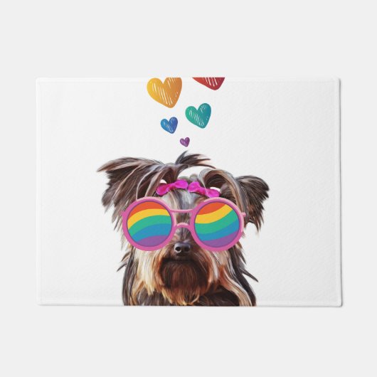 Paillasson Yorkie Chien avec Coeurs Saint-Valentin (Devant)