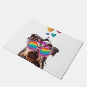 Paillasson Yorkie Chien avec Coeurs Saint-Valentin (Incliné)