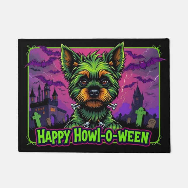 Paillasson Yorkiestein Happy Howl-o-ween (Devant)
