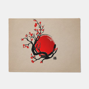 Paillasson Zen Enso Circle, Sun and Red Sakura Blossom