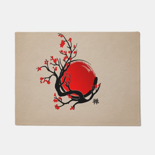 Paillasson Zen Enso Circle, Sun and Red Sakura Blossom (Devant)
