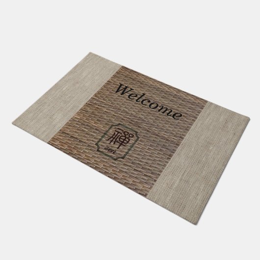 Paillasson Zen rustique burlap tatami imprimé beige brun accu (Incliné)