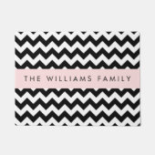 Paillasson Zigzag noir et blanc, Motif Chevron, Votre nom (Devant)