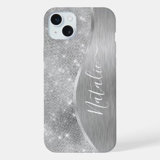 Pailleté Argent Glam Bling Métal Personnalisé (Verso)