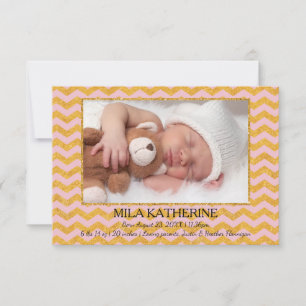 Pailleté rose/or chevron - Faire-part de naissance