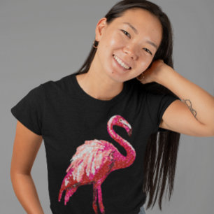 Pailletten Gedrukt Tropisch Flamingo Roze Vogel Zw T-shirt