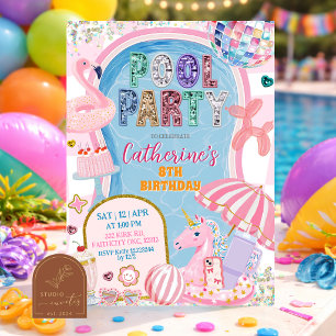 Pailletten Glitter Zwembad Feest Meisje Verjaardag Kaart